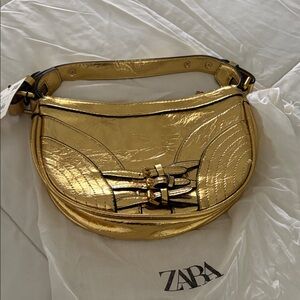 Zara Metallic Gold Shoulder Bag